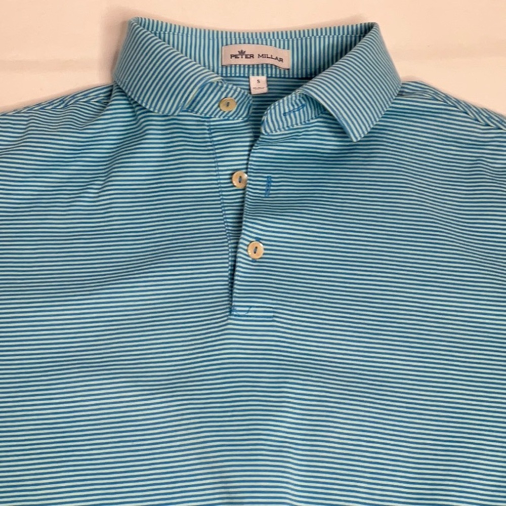 Peter Millar Blue Striped Polo Shirt 100% Cotton - Picture 9 of 9